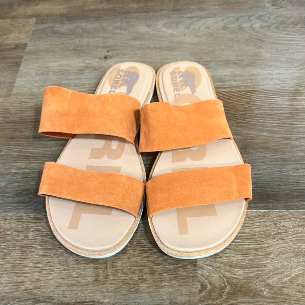 Sorel Ella II Slides Mango Orange Sz 10 Suede - Picture 2 of 5